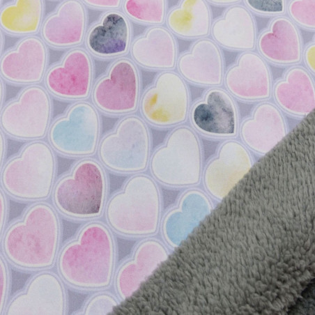 Softshell mit Teddyabseite - Aquarell Herzen hellgrau