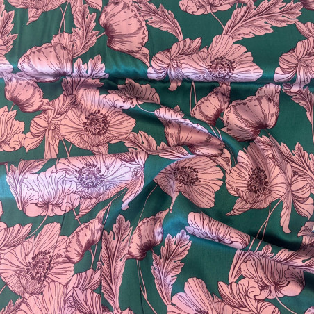 Viscose - Blumen altrosa auf grün