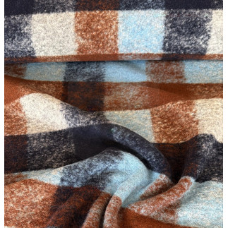 boiled wool - Checkered blue/brown/grey