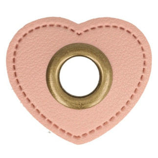 Œillet sur simili cuir coeur rose 8 mm bronze