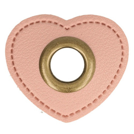 Eyelet on faux leather heart pink 8mm bronze