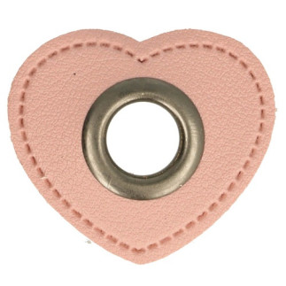 Eyelet on faux leather heart pink 8mm gunmetal