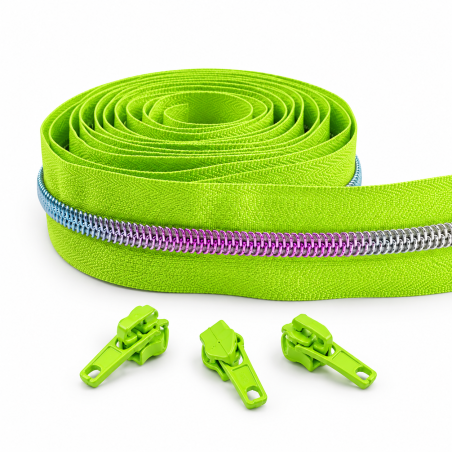 Endless zipper metallic rainbow 6.5mm 1m incl. 4 zipper pulls