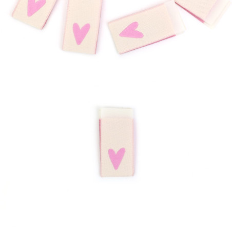 Woven Label - Herz rosa auf creme