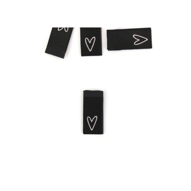 Woven Label - Heart Shape white on black Woven Label - Heart Shape white on black