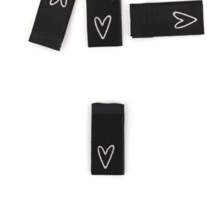 Woven Label - Heart Shape white on black