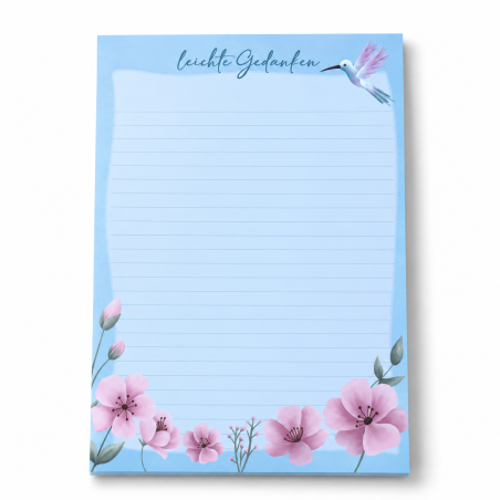 Notizblock A5 - Kolibri Blumen blau