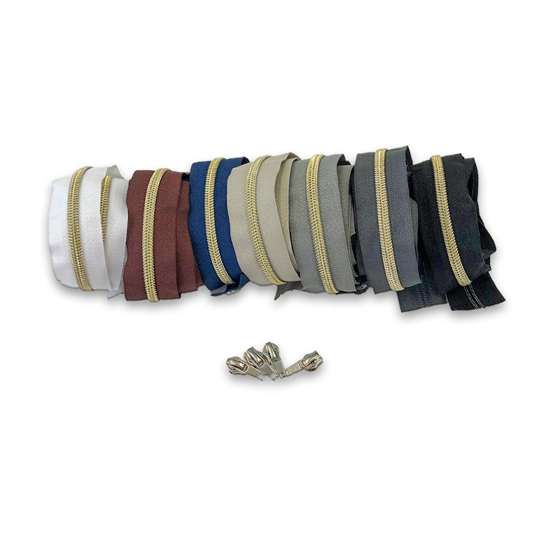 Endless zipper metallic gold 6.5mm 1m incl. 3 zipper pulls