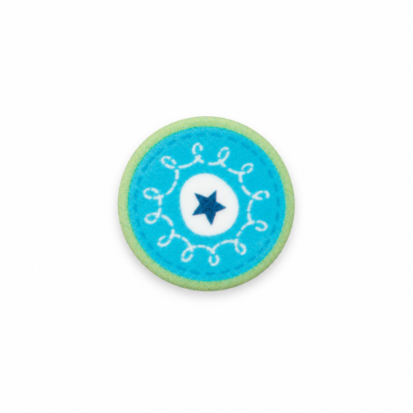 Bouton - turquoise avec étoiles rondes