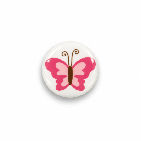 Button - Butterflies pink