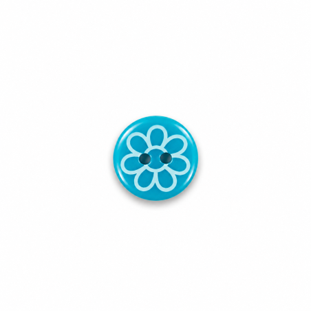 Bouton 12 mm - fleur turquoise