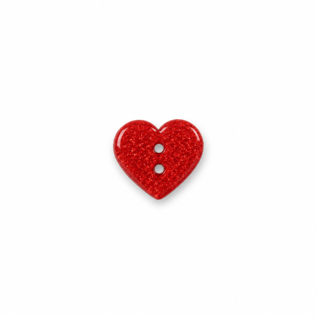Button - Glitter Heart Red 13mm