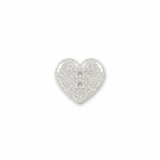 Button - glitter heart white 13mm