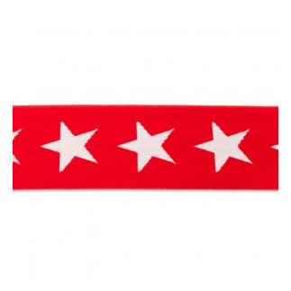 Elastic band with stars 40mm white on red