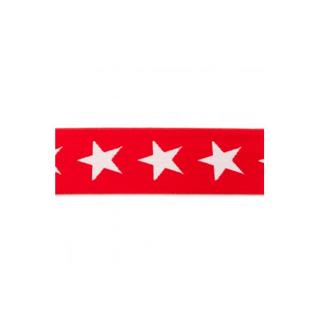 Elastic band with stars 40mm white on red