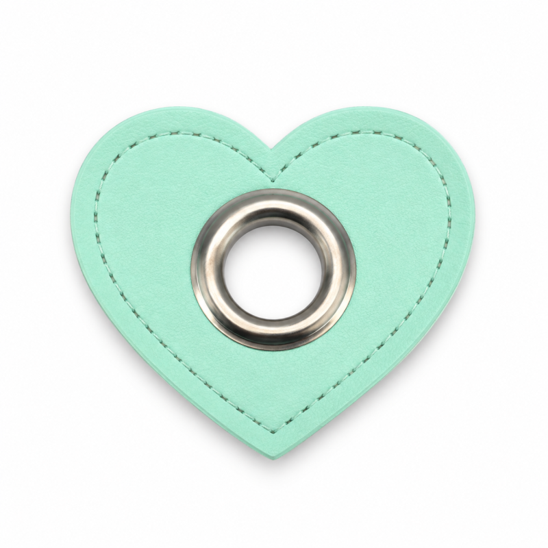 Patchs à œillets - Cœur menthe 12 mm argent Patchs à œillets - Cœur menthe 12 mm argent