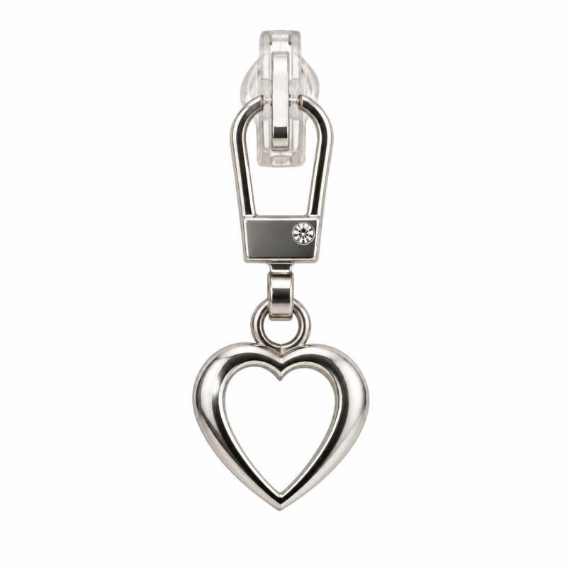Breloque fermeture éclair, cœur en métal, argent Breloque fermeture éclair, cœur en métal, argent