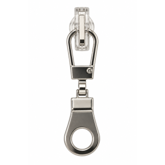 Zipper pull, metal (with hole), silver
