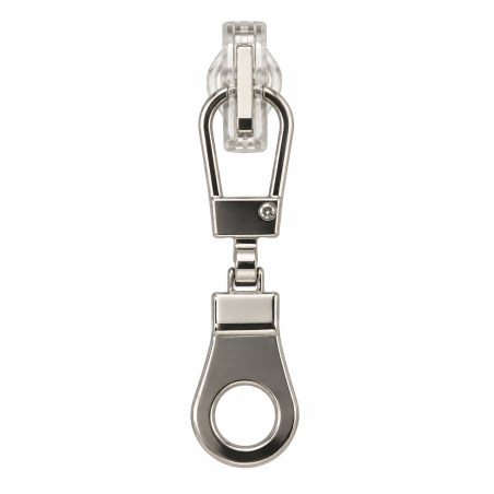 Zipper pull, metal (with hole), silver