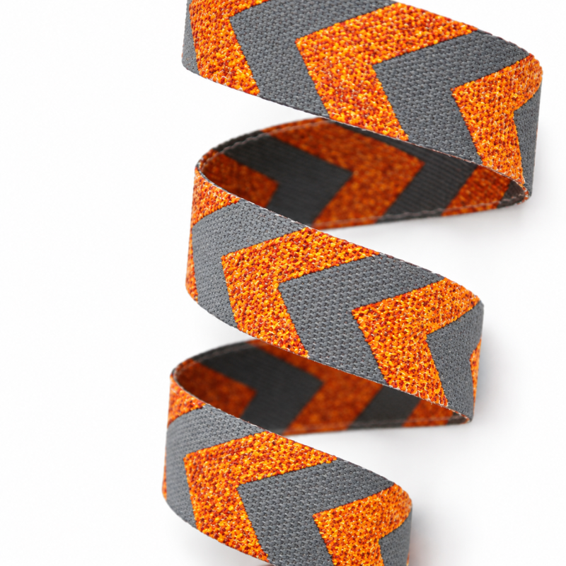 Woven ribbon - Chevron copper-grey with glitter thread Woven ribbon - Chevron copper-grey with glitter thread