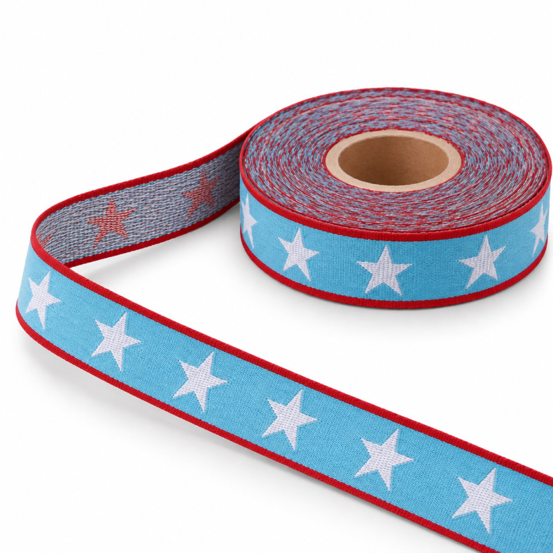 Webband - Sterneband rot-hellblau