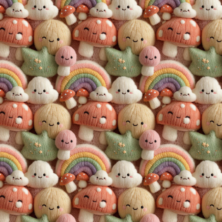 sweat - Champignons 3D et beige arc-en-ciel