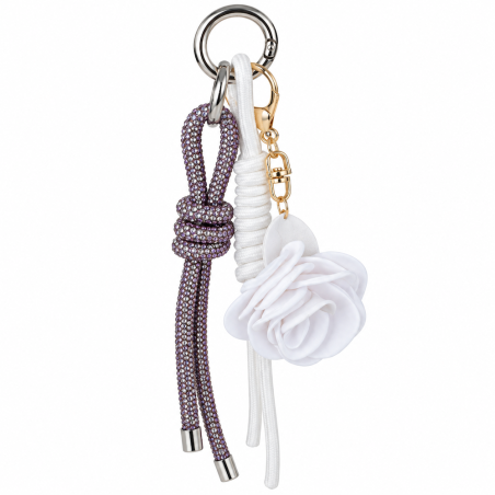 Bag Charm - Rose weiss / glitzerviolett