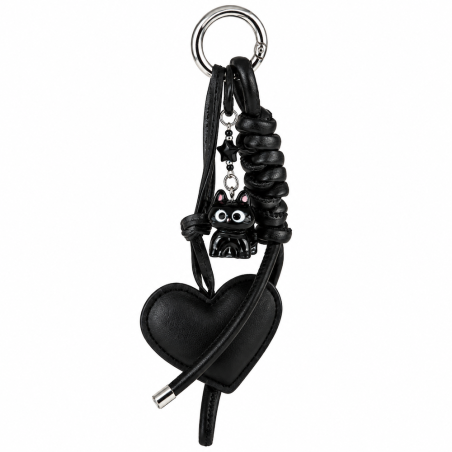 Bag Charm - Cat and Heart Black