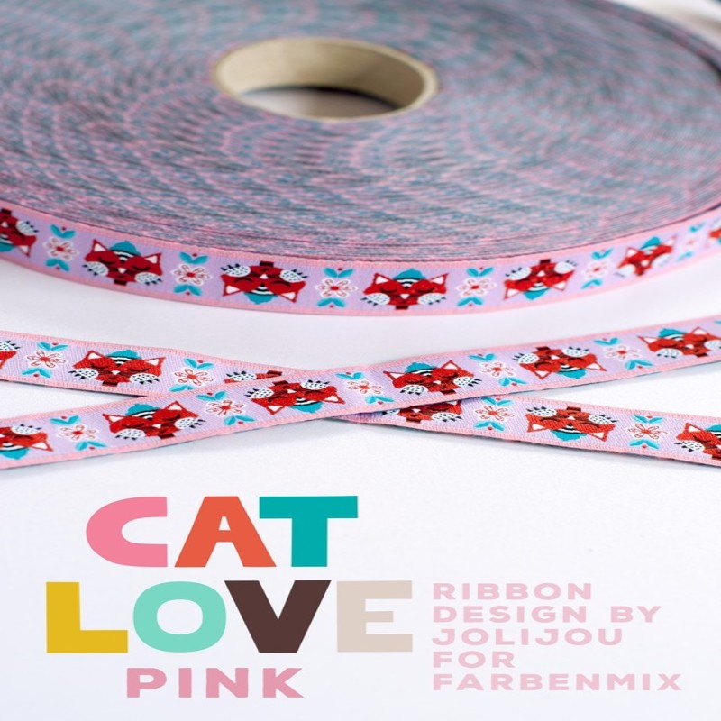 Ruban tissé - Cat Love Pink