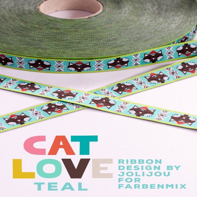 Ruban tissé - Cat Love Teal