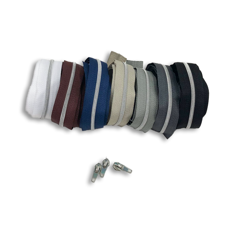 Endless zipper metallic silver 4mm 1m incl. 3 zipper pulls