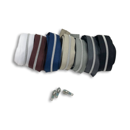Endless zipper metallic silver 4mm 1m incl. 3 zipper pulls