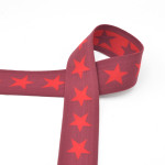 Elastic band with stars 40mm red on burgundy