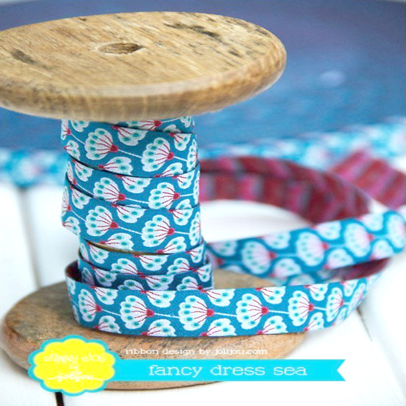 Woven ribbon - Fancy Dress feahter dandelion teal