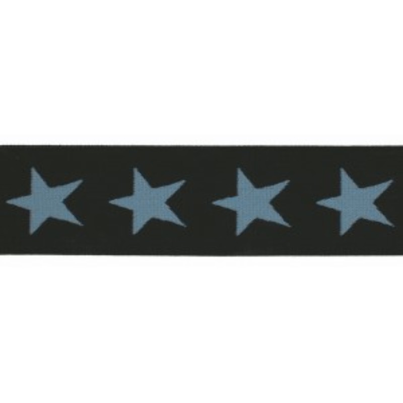 Elastic band with stars 40mm light blue on navy