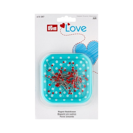 Coussin à épingles magnétique Prym Love avec épingles à tête en verre, menthe