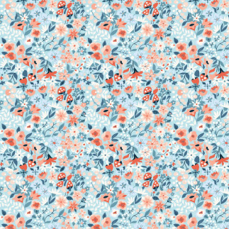 Coton biologique - Mona Luna Midnight Flora bleu clair