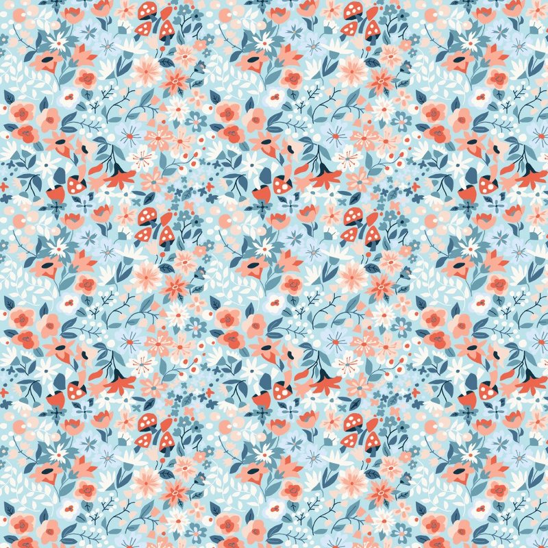 coton tissé biologique - Mona Luna Midnight Flora bleu clair