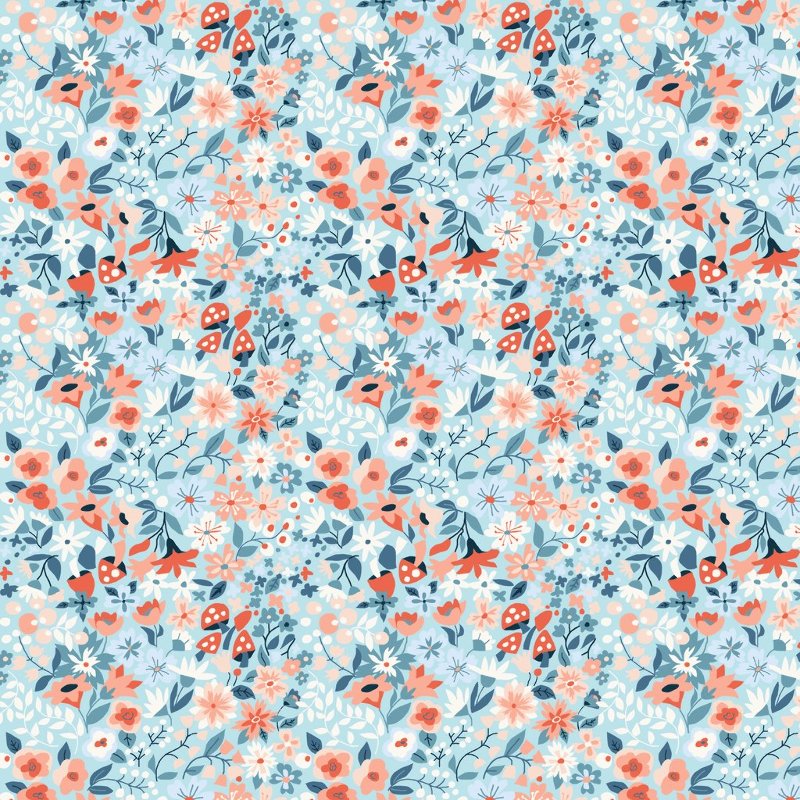 Organic Woven Cotton - Mona Luna Midnight Flora light blue