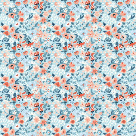 Coton biologique - Mona Luna Midnight Flora bleu clair