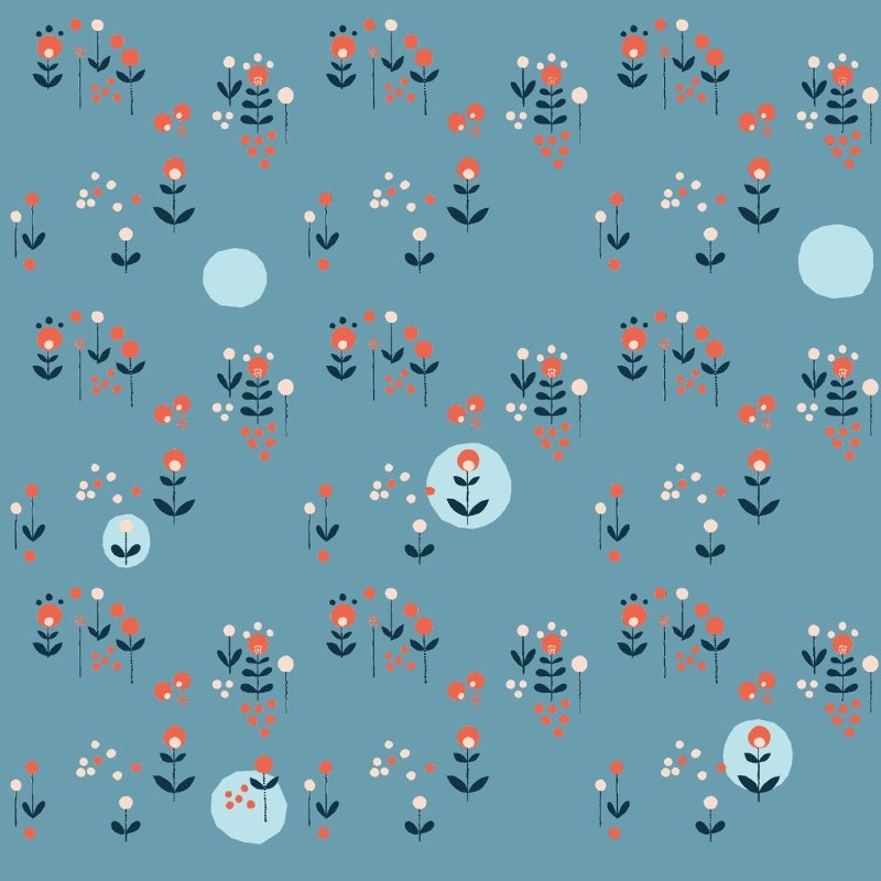 Organic Cotton - Mona Luna Modern Meadow blue