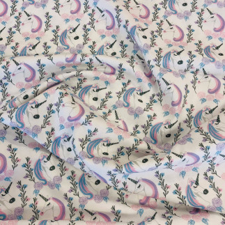 Camelot fabric - Enchanted Forest Einhörner weiss