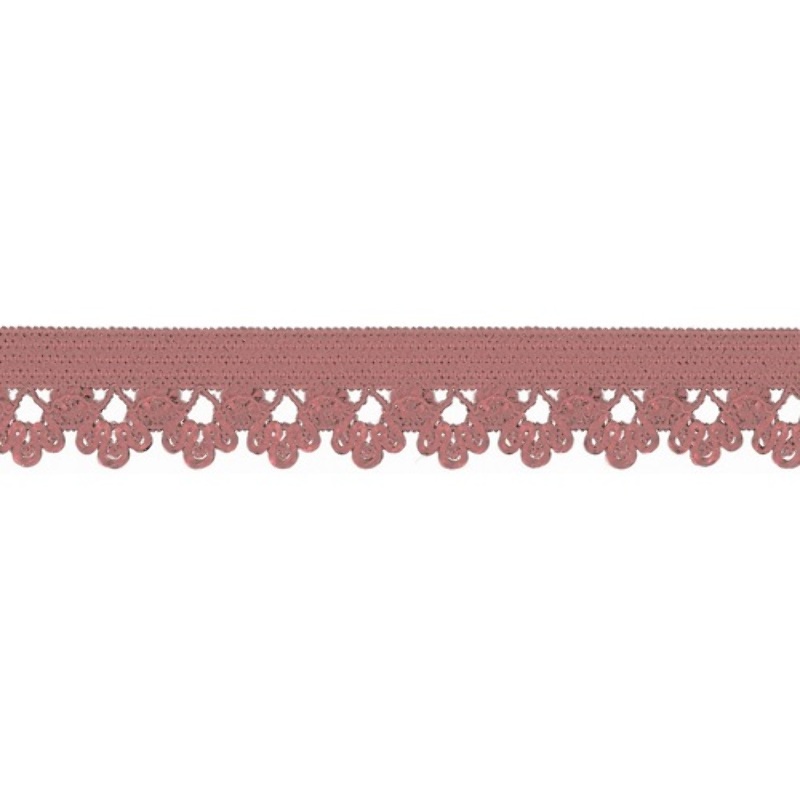 Fleurs tissu de dentelle élastique vieux rose (qt)