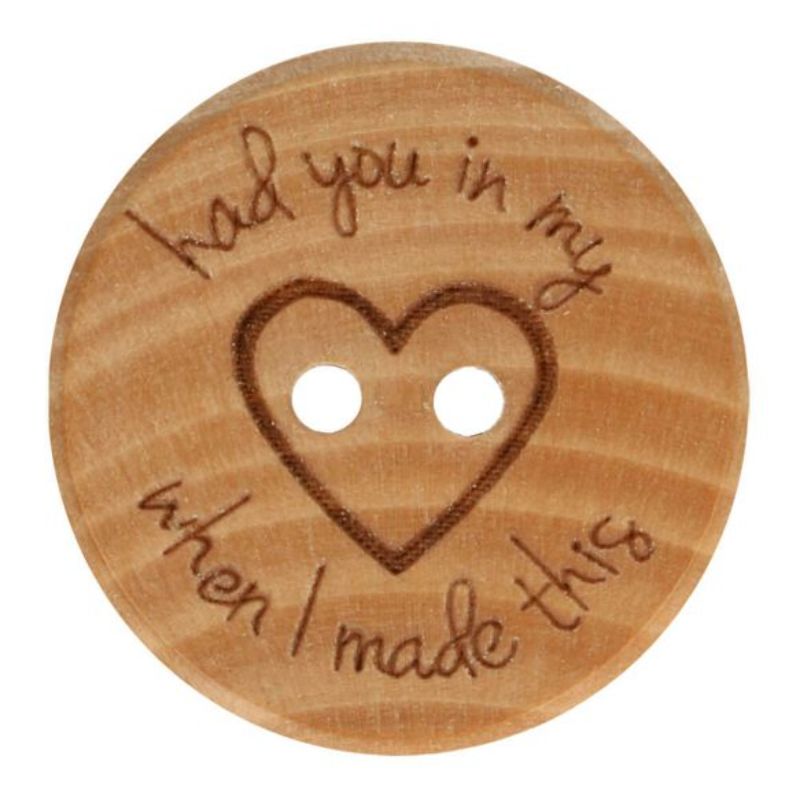 Wooden button Heart had you in my heart light brown 20mm