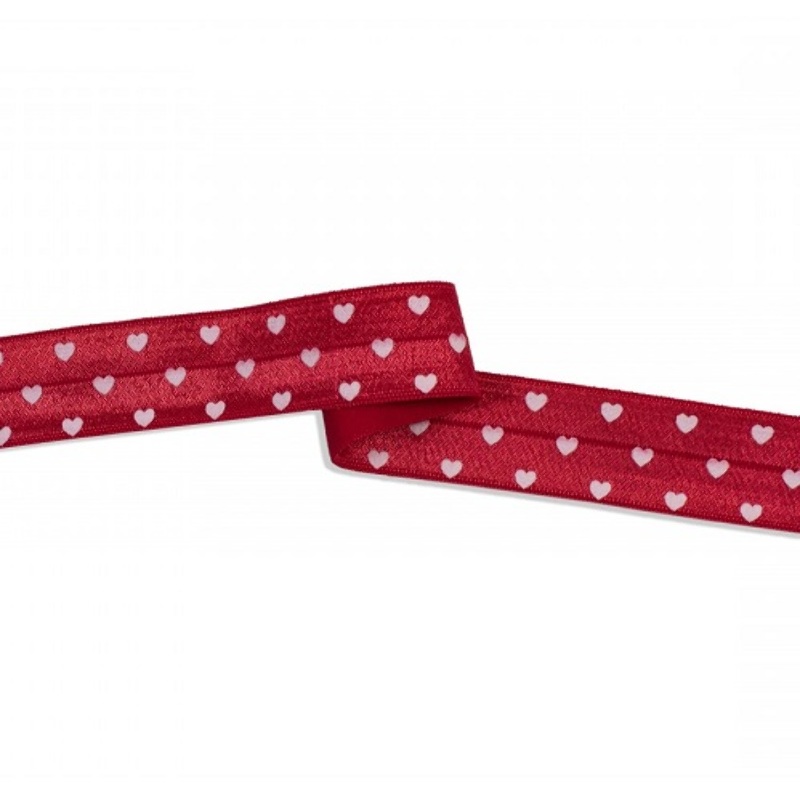 Elastic edging ribbon hearts red (qt)