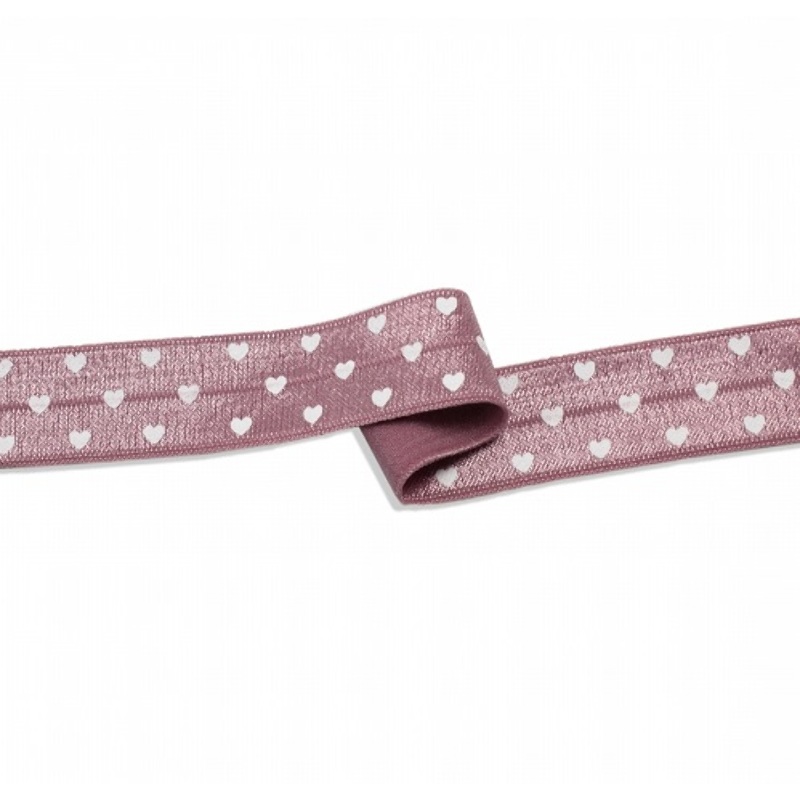 Elastic edging ribbon hearts old pink (qt)