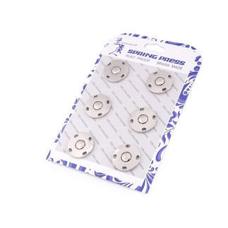Sew-on snap fasteners 20mm - 6 pairs metallic silver