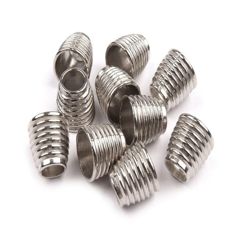 Cord end - metallic grooved silver 8 mm