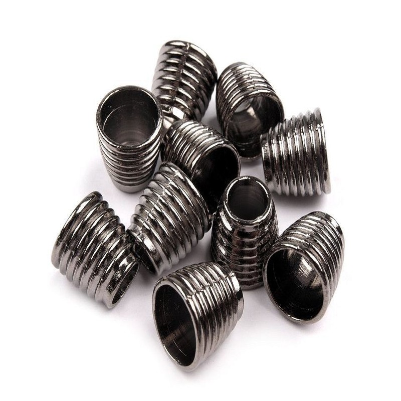 Cord end - metallic grooved gunmetal 8 mm