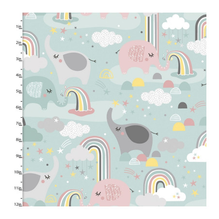 Flanell - Petits et puissants éléphants menthe